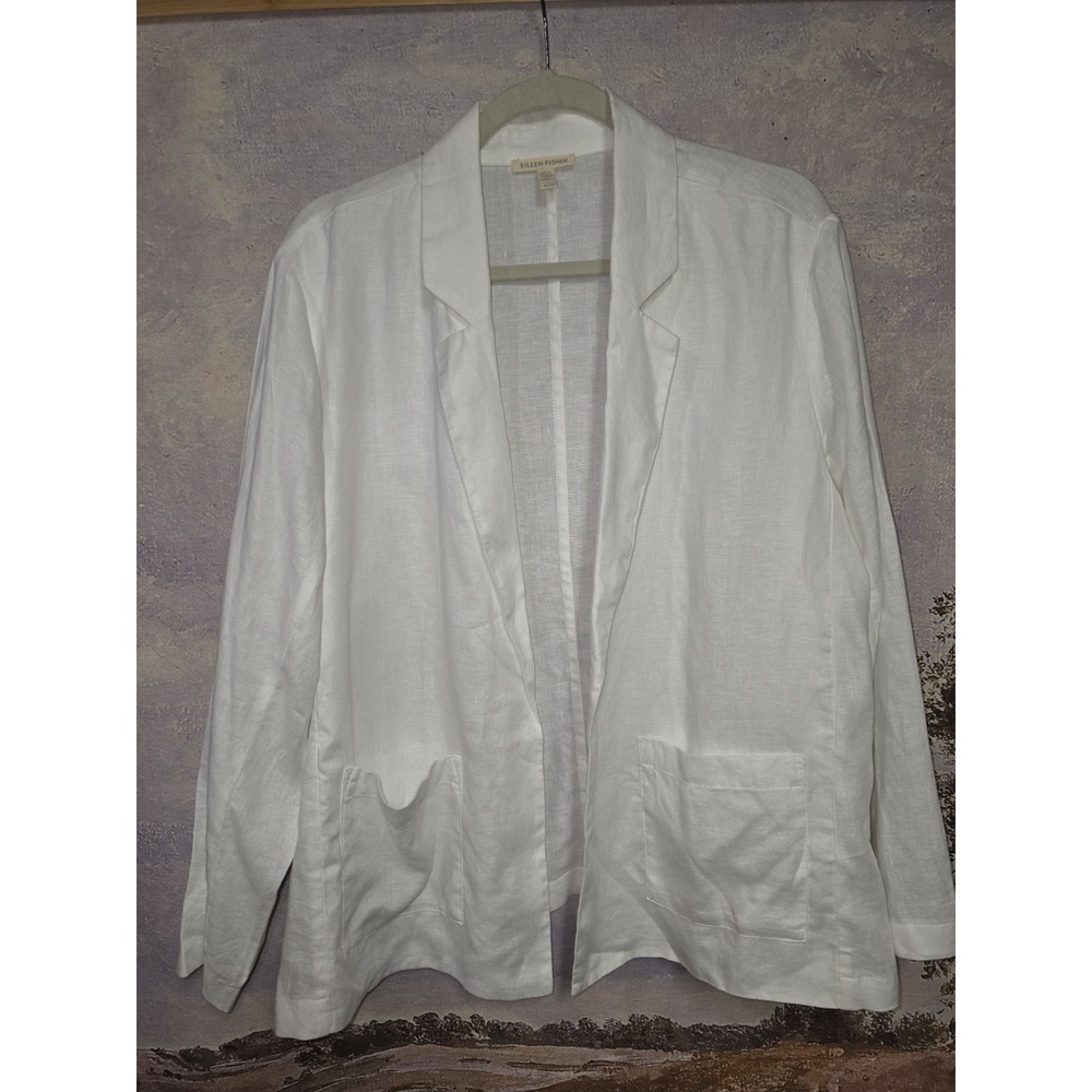 Eileen Fisher Women's White 100% Organic Linen Open Blazer Jacket Size XL